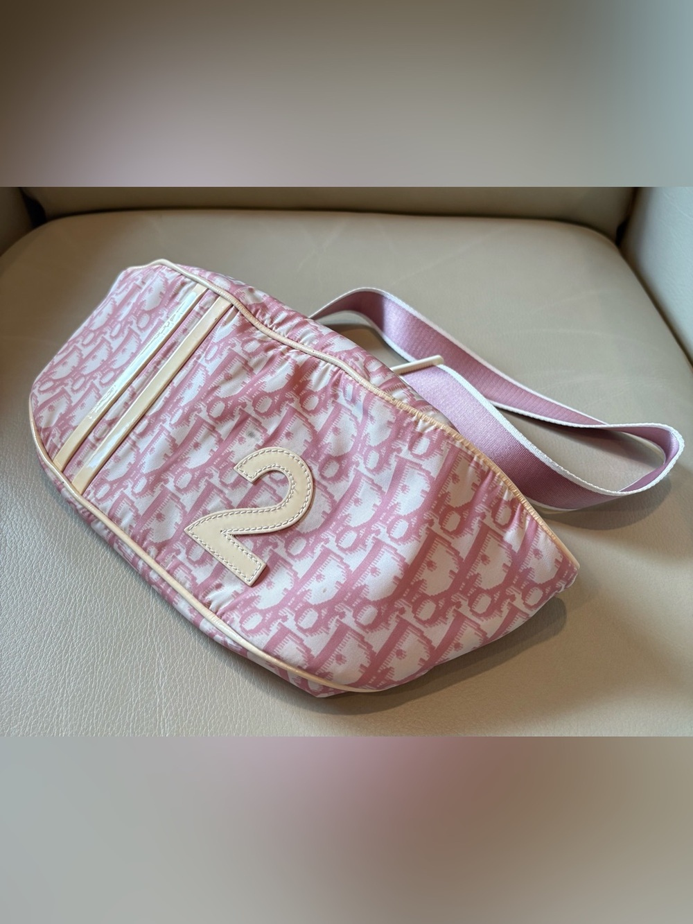 Dior Pink Monogram Waist or Bum Bag with Cream Trim